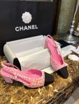 Chanel Woolen High Heel Slingback Sandals Pink For Women