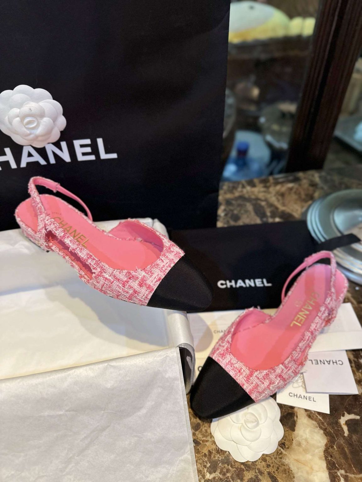 Chanel Woolen Lat Lace Up Sandals Pink For Women