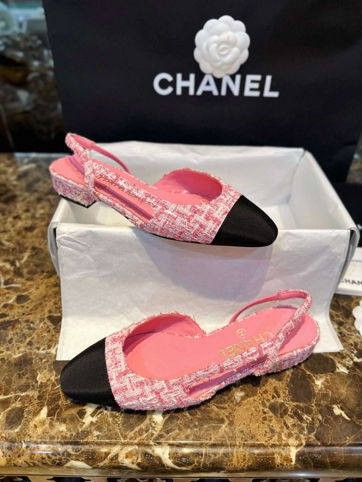 Chanel Woolen Lat Lace Up Sandals Pink For Women