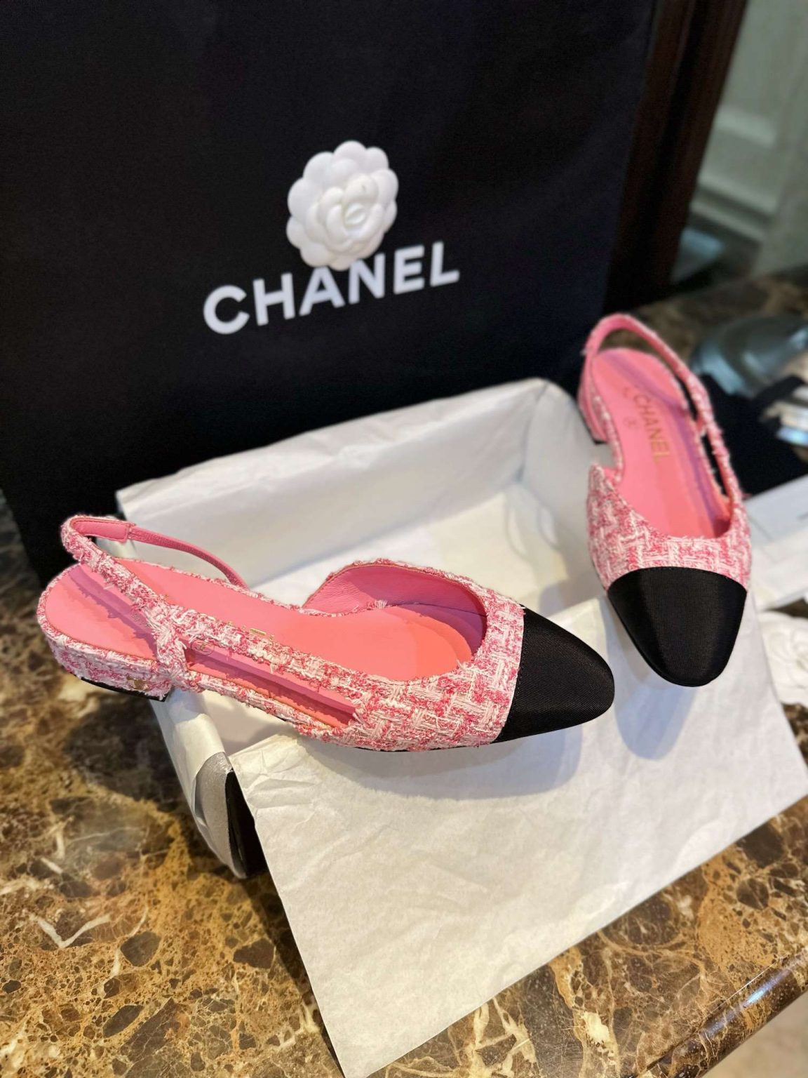 Chanel Woolen Lat Lace Up Sandals Pink For Women