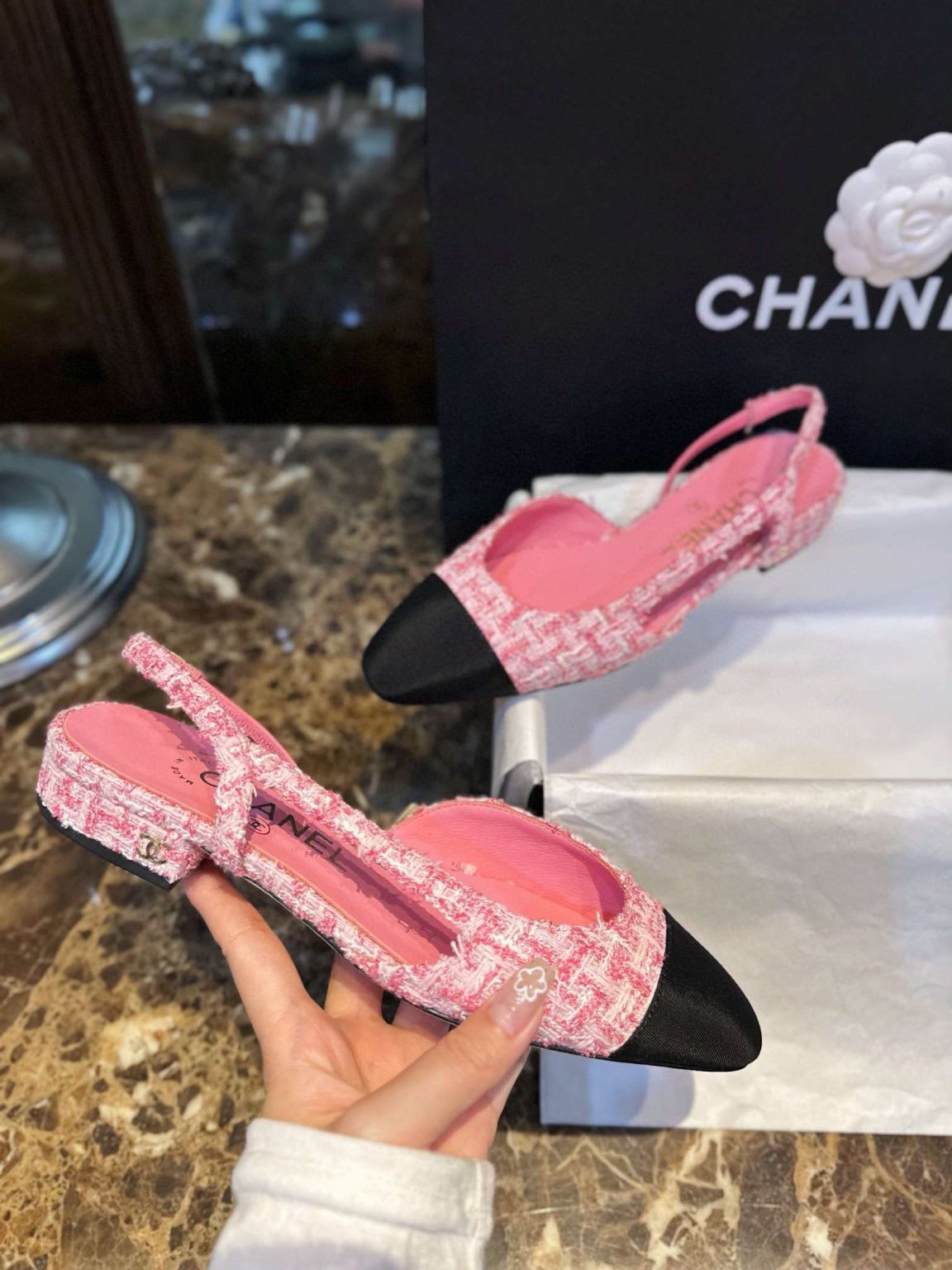 Chanel Woolen Lat Lace Up Sandals Pink For Women