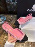 Chanel Woolen Lat Lace Up Sandals Pink For Women