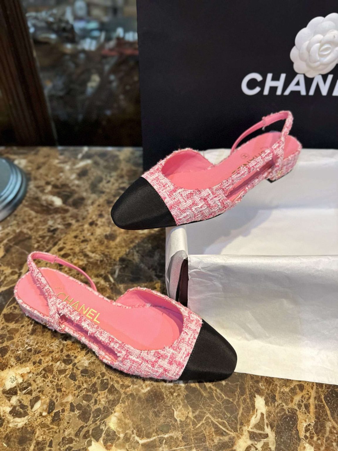 Chanel Woolen Lat Lace Up Sandals Pink For Women