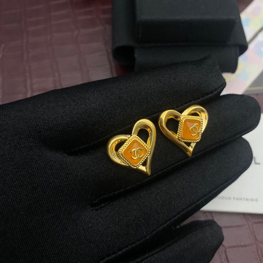 Yellow Stone Hollow Heart Earrings Gold Tone For Women