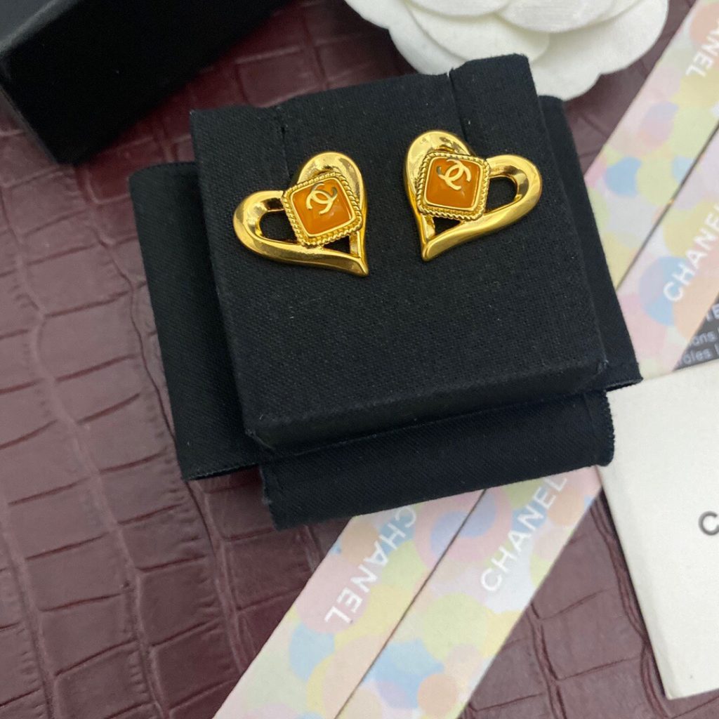 Yellow Stone Hollow Heart Earrings Gold Tone For Women