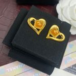 Yellow Stone Hollow Heart Earrings Gold Tone For Women