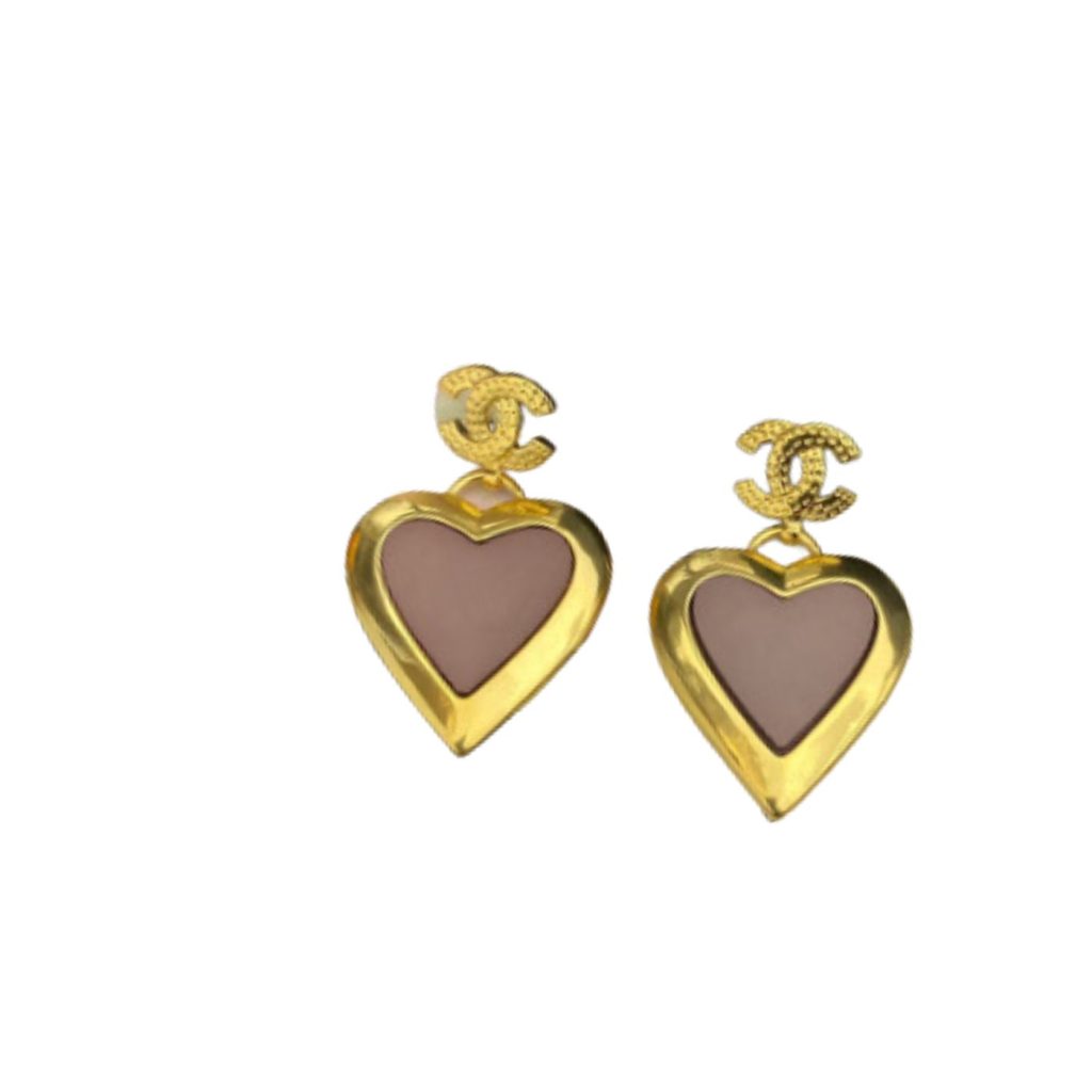 Yellow Thick Border Heart Earrings Gold Tone For Women