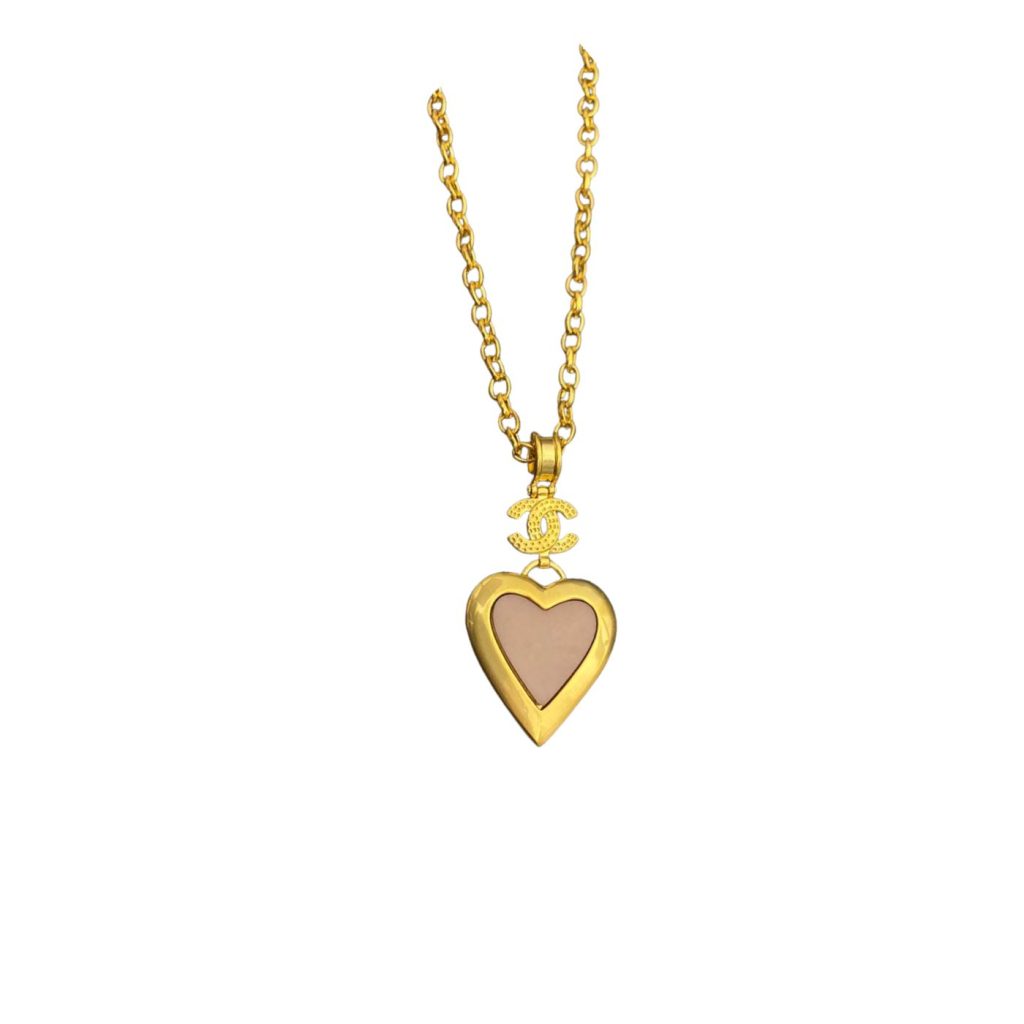 Yellow Thick Border Heart Necklace Gold Tone For Women