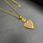 Yellow Thick Border Heart Necklace Gold Tone For Women