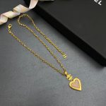 Yellow Thick Border Heart Necklace Gold Tone For Women