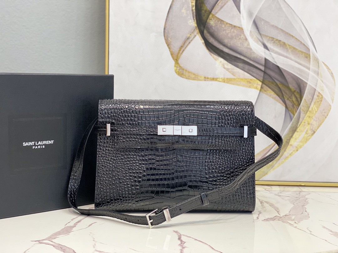 Saint Laurent Manhattan Shoulder Bag In-Shiny Black For Women 11.4in/29cm YSL 579271DND0J1000