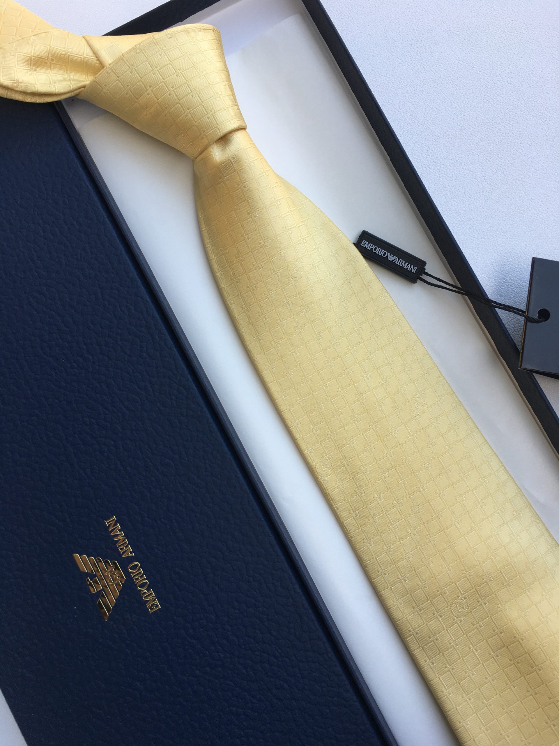 Armani Silk Tie With Geometric Motif Yellow Armani Men Tie