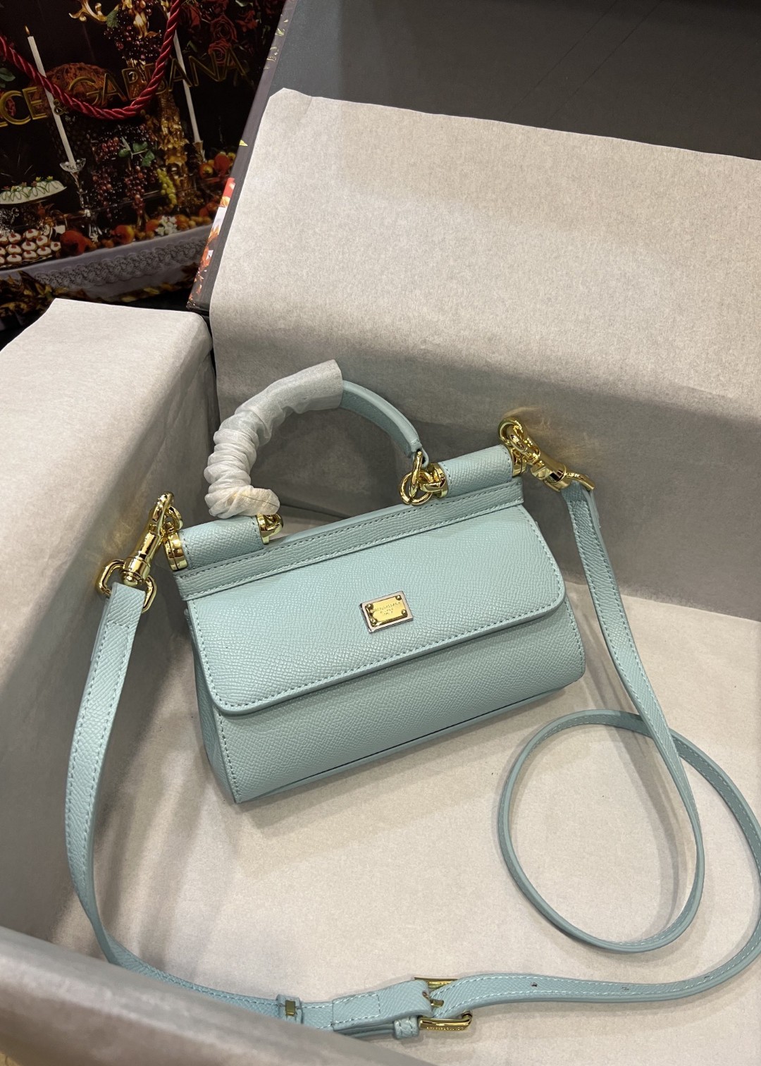 Dolce & Gabbana Small Sicily Bag In Dauphine Azure For Women 7.5in/19cm DG