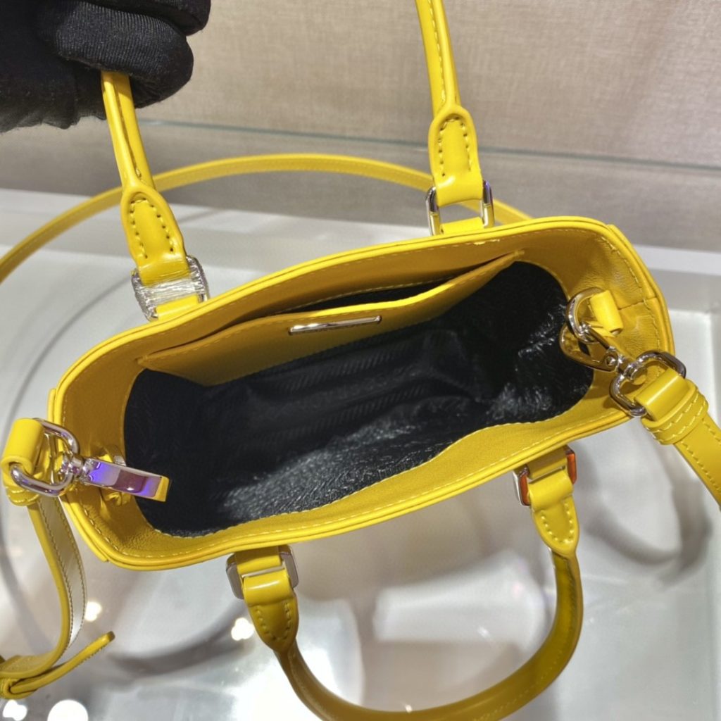 Prada Small Brushed Tote Yellow For Women, Women’s Bags 6.9in/18cm 1BA331_ZO6_F0ZNZ_V_OOO