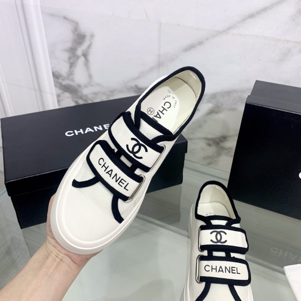 Chanel Women’s Chanel Velcro Sneaker White And Black For Women