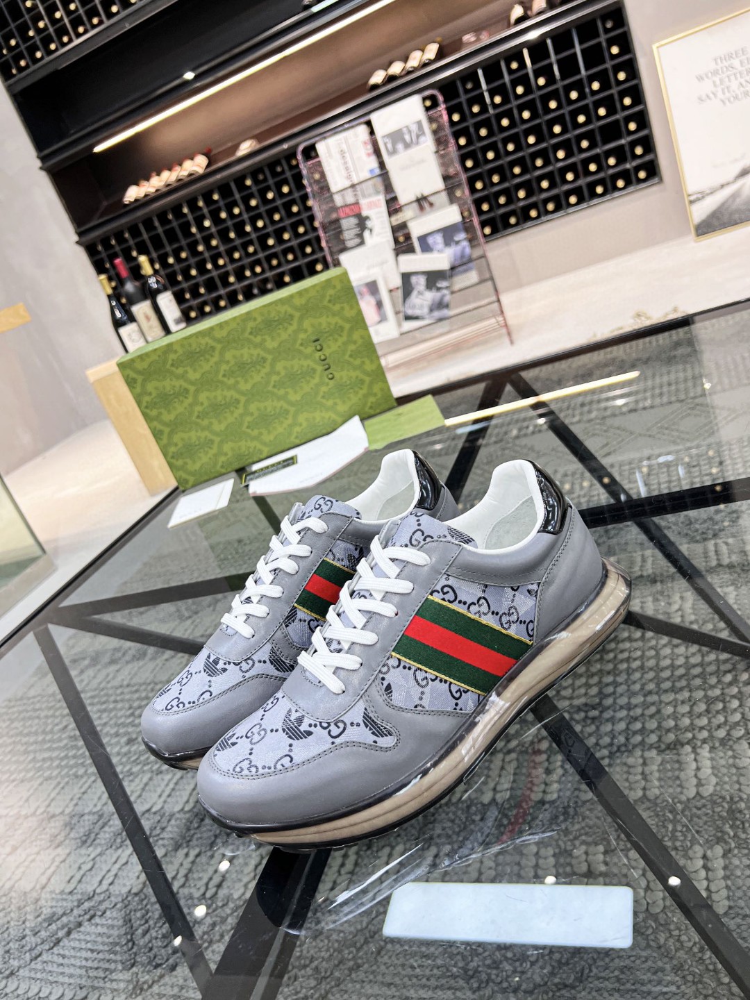 Gucci x Adidas Men’s GG Sneakers With Web Gray For Men