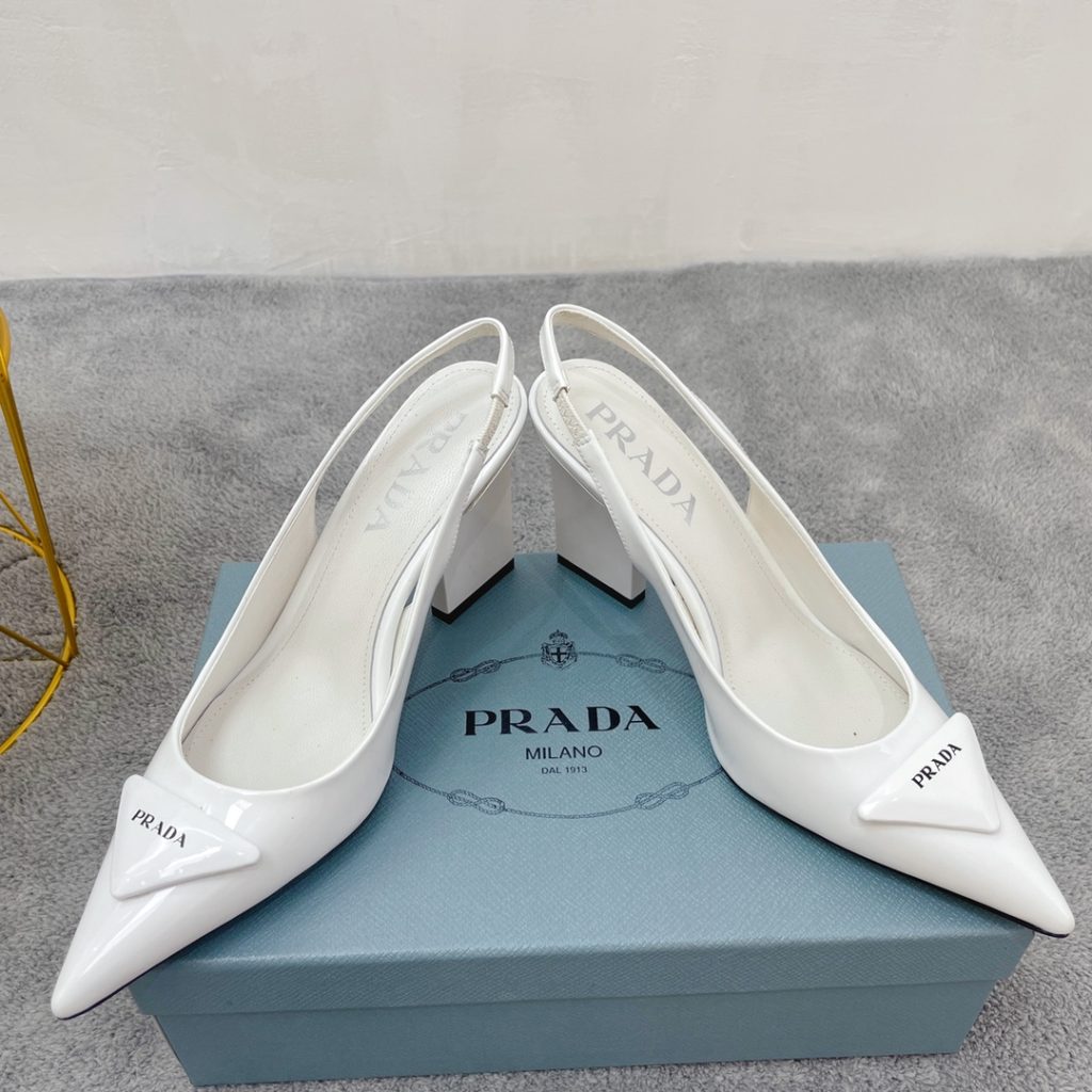 Prada Patent Sling-Back Pumps White For Women 3.5in/90mm PRD