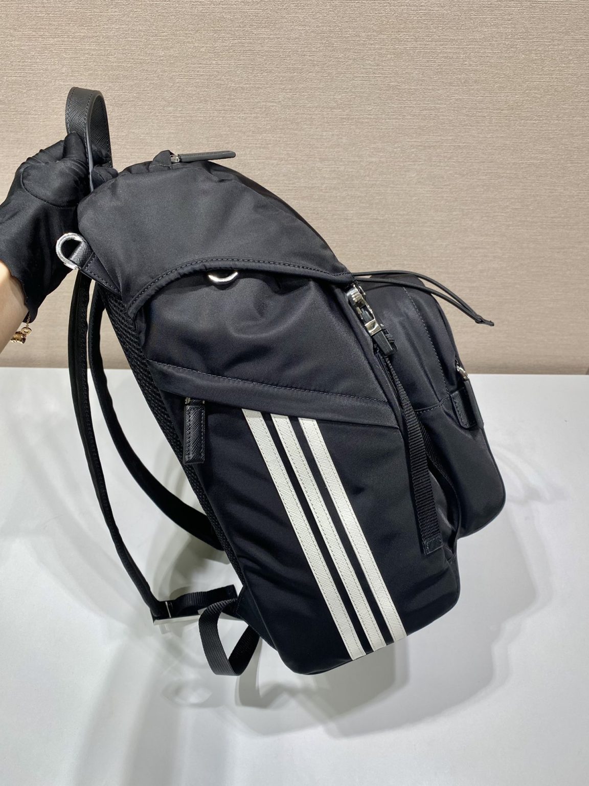 Prada x Adidas Re-Nylon And Saffiano Backpack Black For Women, Women’s Bags 17.7in/45cm