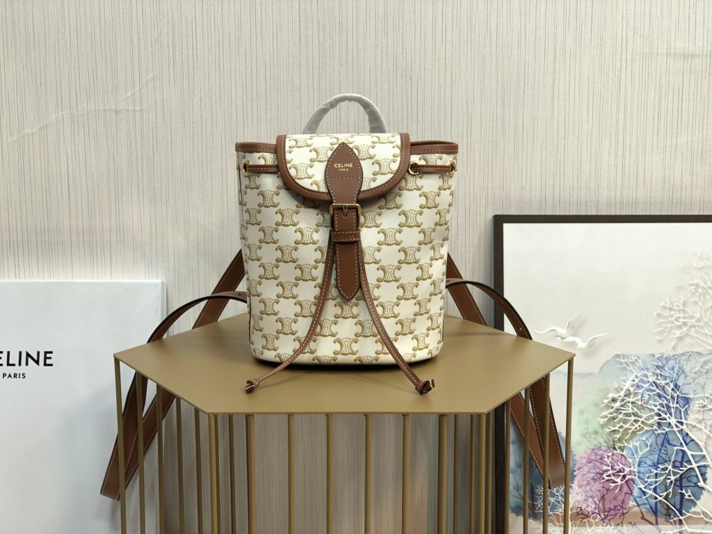 Celine Mini Backpack Folco In Triomphe Canvas White For Women 7in/20cm 197662CAS.01BC