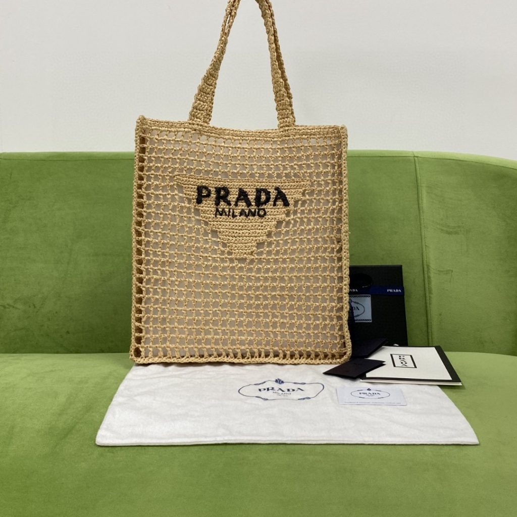 Prada Raffia Tote Bag Beige For Women, Women’s Bags 14.9in/38cm