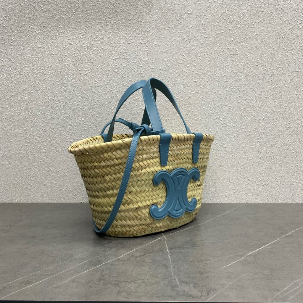 Celine Teen Triomphe Celine Classic Panier In Palm Leaves And Lizard Blue For Women 8in/20cm