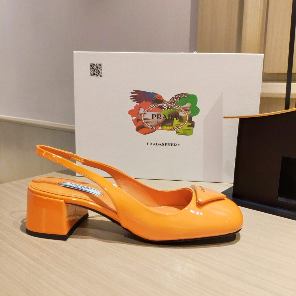 Prada Patent Sling-Back Pumps Orange For Women 1.8in/45mm PRD