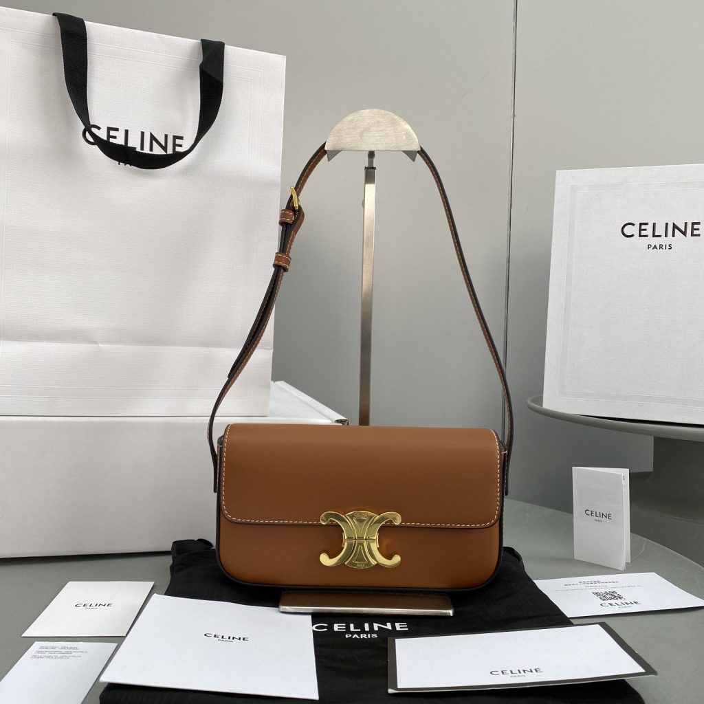 Celine Triomphe Shoulder Bag Brown For Women 8in/20cm 194143BFN.04LU