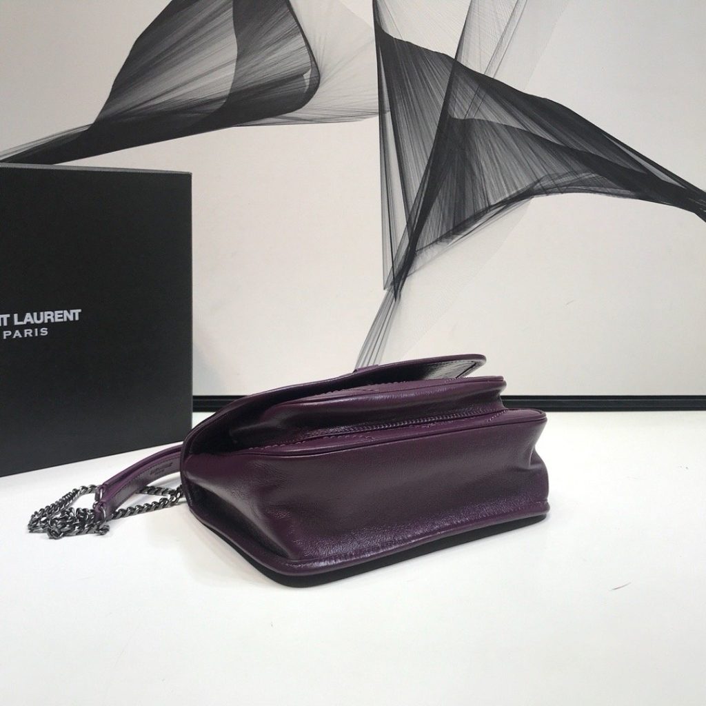 Saint Laurent Niki Baby Chain Bag In Crinkled Vintage Dark Violet For Women 8.2in/21cm YSL