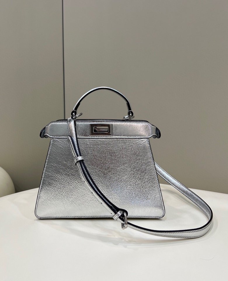 Fendi Peekaboo Small Silver Bag For Woman 27cm/11in