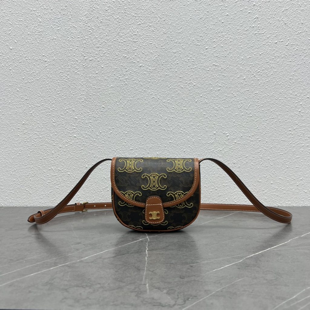 Celine Mini Besace In Triomphe Canvas With Triomphe Heart Embroidery Brown For Women 6in/15cm 196702ECK.04LU