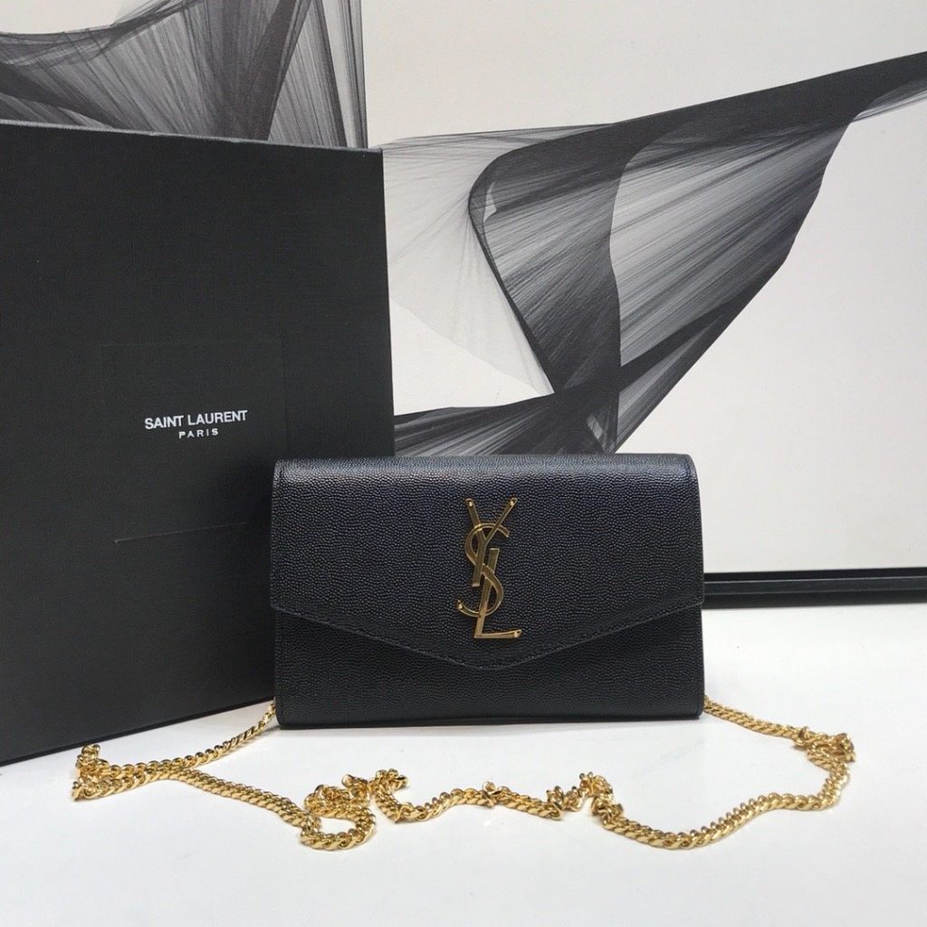 Saint Laurent Uptown Chain Wallet Black For Women 7.4in/19cm YSL 6077881GF0J1000