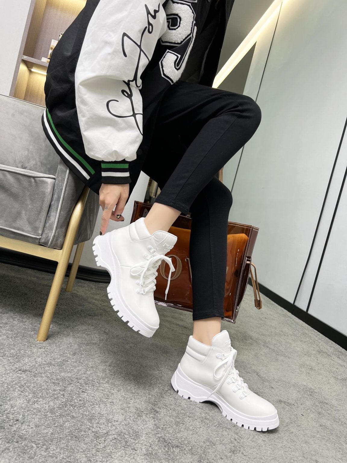 Prada Shearling High-Top Sneakers White For Women PRD