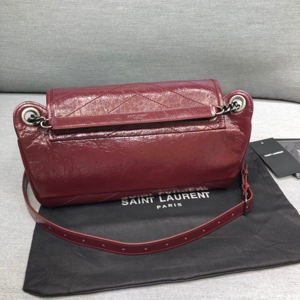 Saint Laurent Niki Medium Crinkled Shoulder Bag Burgundy For Women 11in/28cm YSL