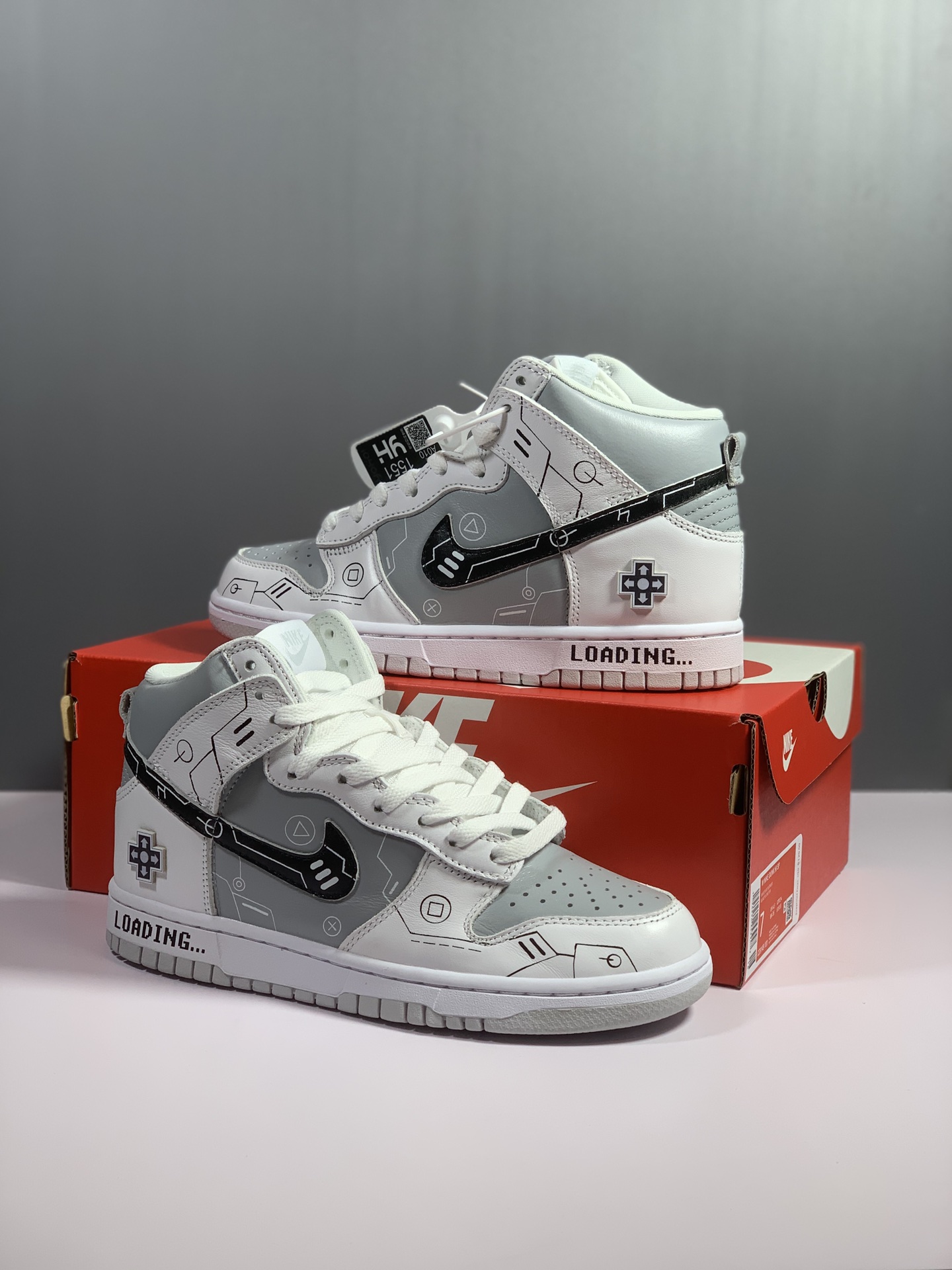 Nike Dunk High Top “Video Game” White Grey Black PS5 Loading Sneaker For Men, Men’s Shoes