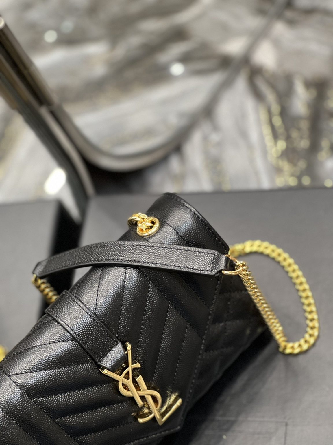 Saint Laurent Small Bag Black In Mix Matelasse For Women 8.2in/21cm YSL 600195BOW911000