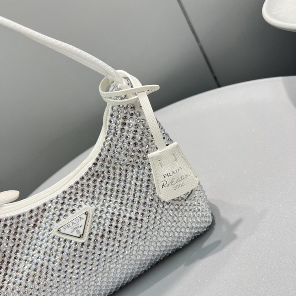 Prada Satin Mini-Bag With Crystals White For Women, Women’s Bags 8.6in/22cm 1BC515_2AWL_F0009_V_OOO