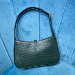 Saint Laurent Le 5 À 7 Hobo Bag In Crocodile Embossed Shiny Dark Green For Women 9in/23cm YSL 657228DZE0W3045