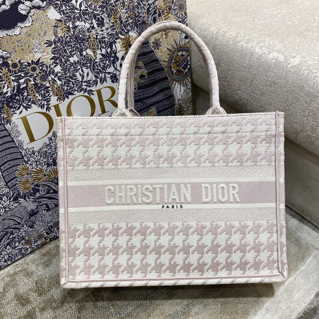 Christian Dior Medium Dior Book Tote Pastel Houndstooth Embroidery, Pastel, For Women Women’s Handbags, Shoulder Bags, 36cm CD