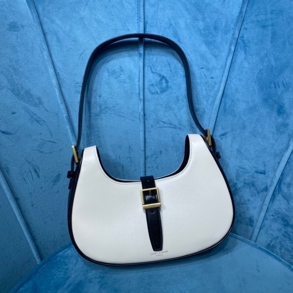 Saint Laurent Le Fermoir Hobo Bag White/Black For Women 9.5in/24cm YSL