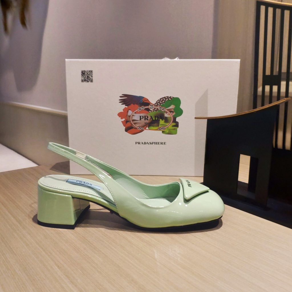 Prada Patent Sling-Back Pumps Light Green For Women 1.8in/45mm PRD