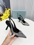 Prada Satin Slingback Pumps With Crystals Silver For Women 2.2in/55mm PRD