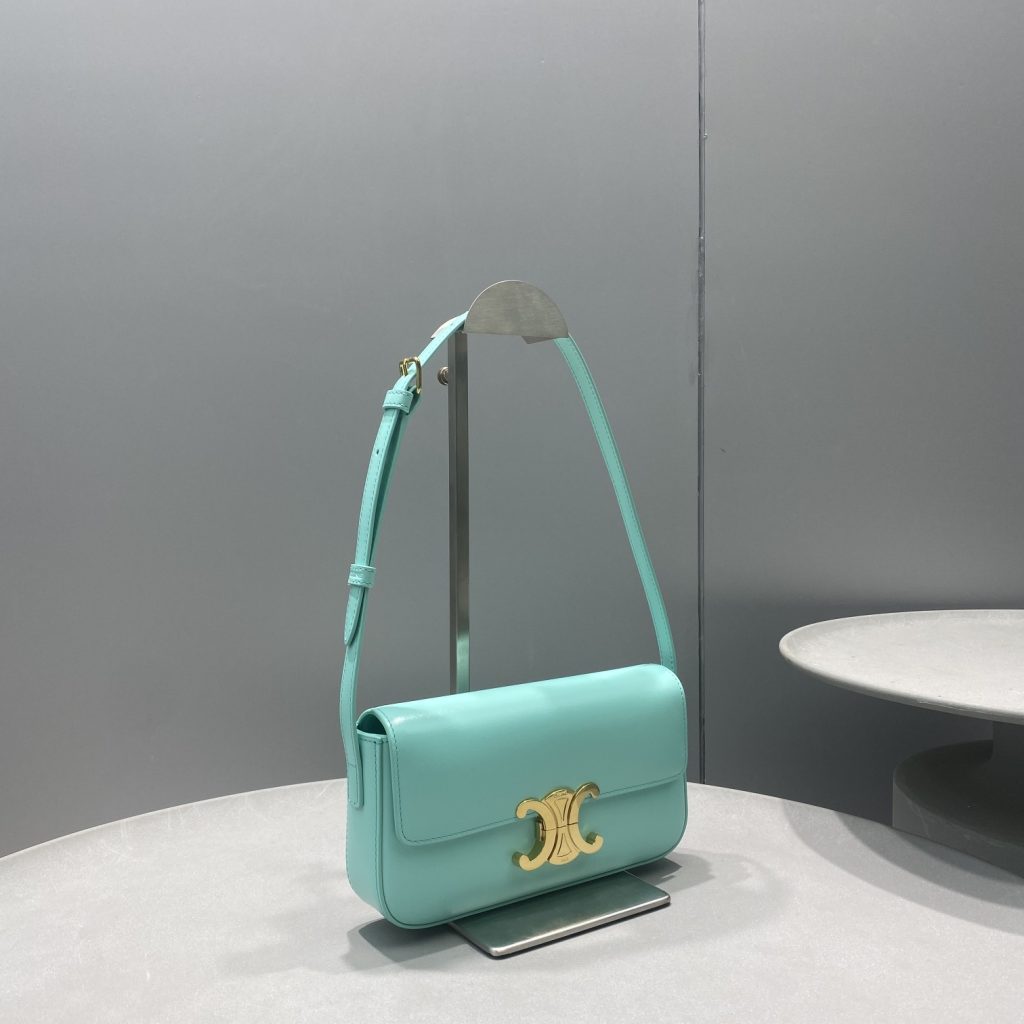 Celine Triomphe Shoulder Bag Mint Green For Women 8in/20cm