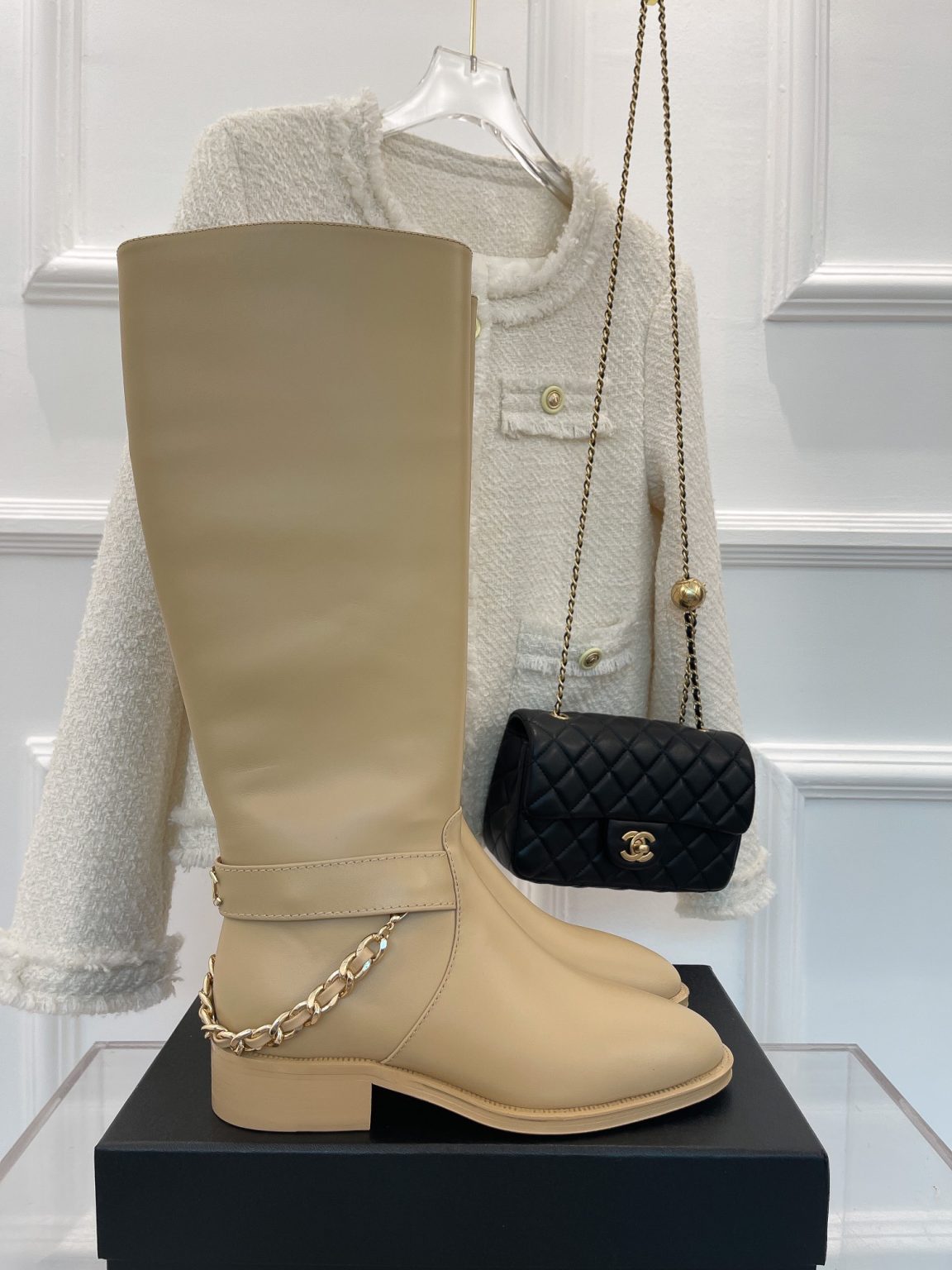 Chanel Women’s Ankle Boots With Chain Beige For Women 1.5in/ 4cm