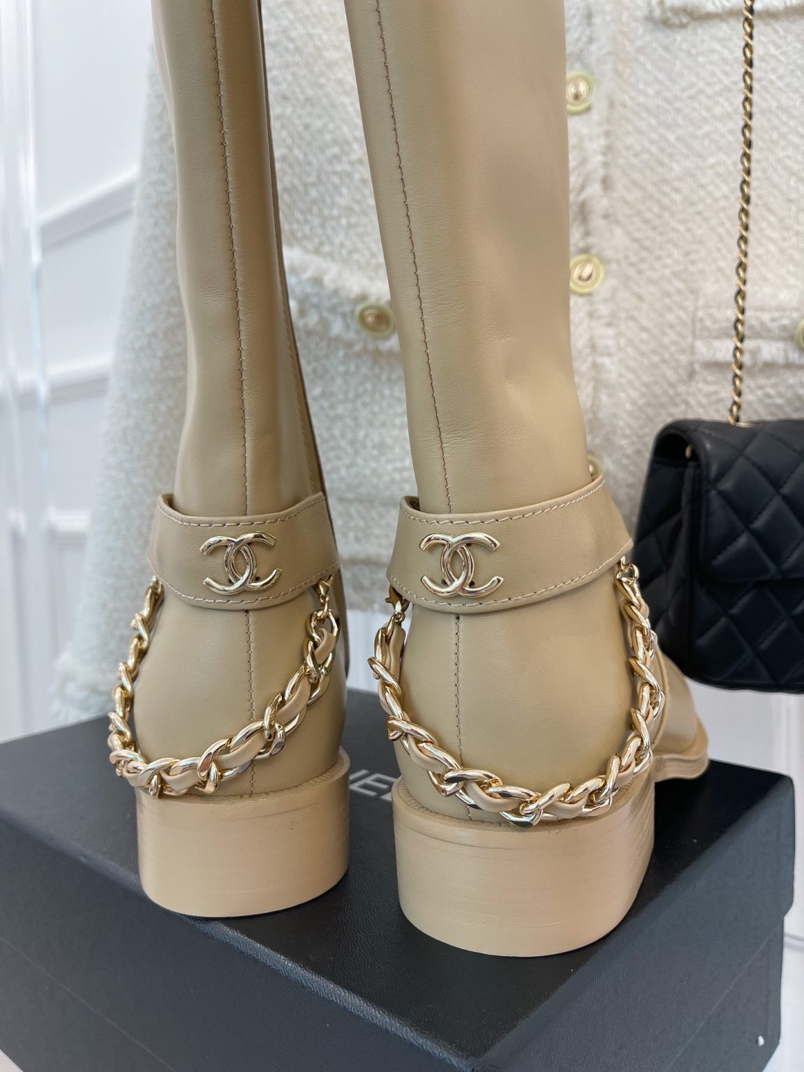 Chanel Women’s Ankle Boots With Chain Beige For Women 1.5in/ 4cm