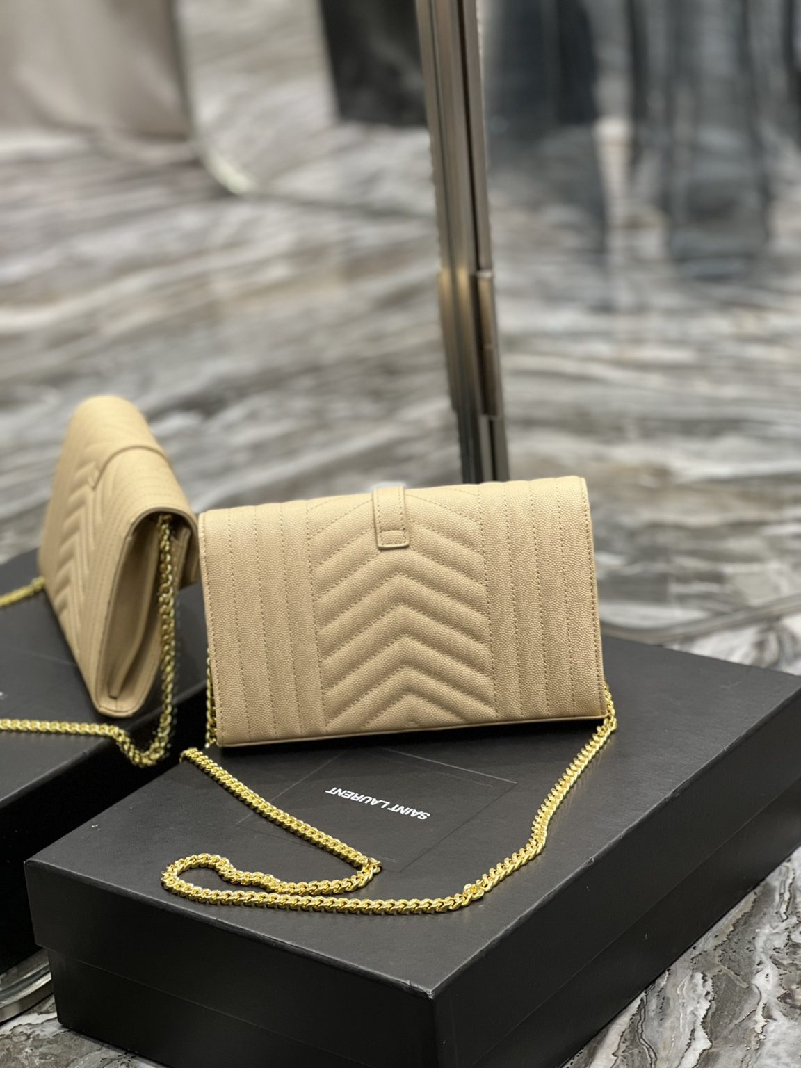 Saint Laurent Envelope Small Chain Bag Beige For Women, Women’s Bags 8.6in/22cm YSL