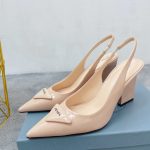 Prada Patent Sling-Back Pumps Beige For Women 3.5in/90mm PRD