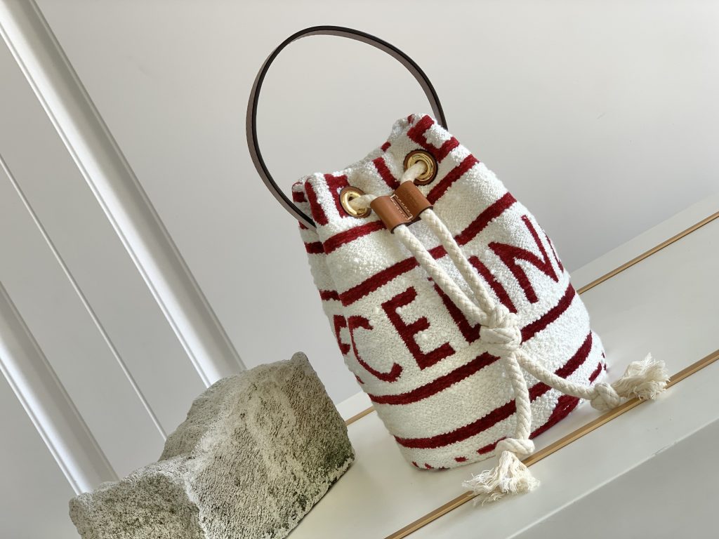 Celine Teen Drawstring In Textile With Celine All-Over White/Red For Women 7in/19cm