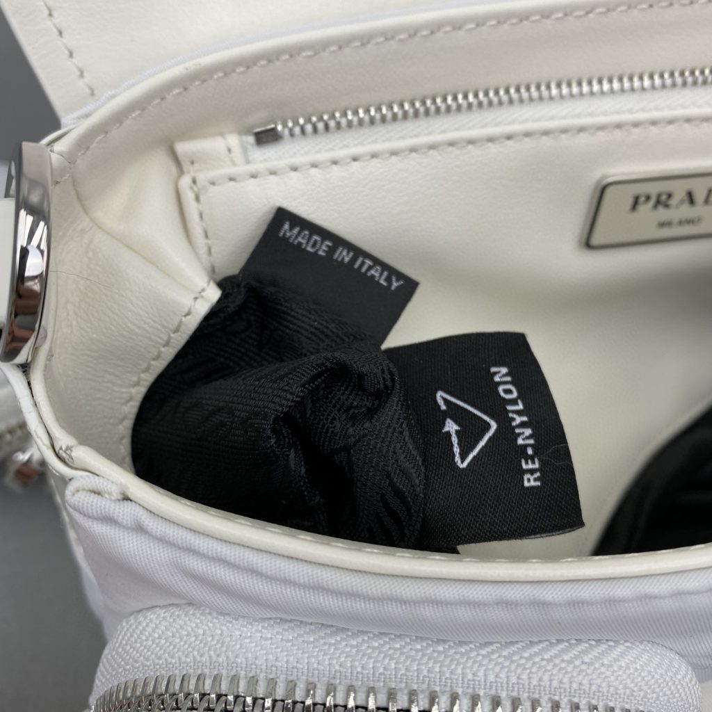 Prada Pocket Nylon And Brushed Bag White For Women, Women’s Bags 9in/23cm 1BD295_789_F0009_V_BFO