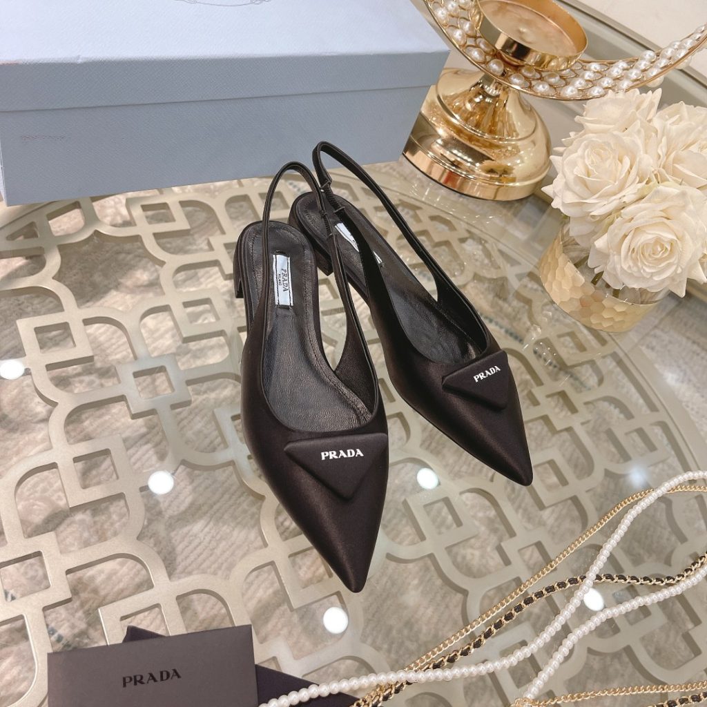 Prada Brushed Slingback Pumps Black For Women 0.4 in/ 1 cm