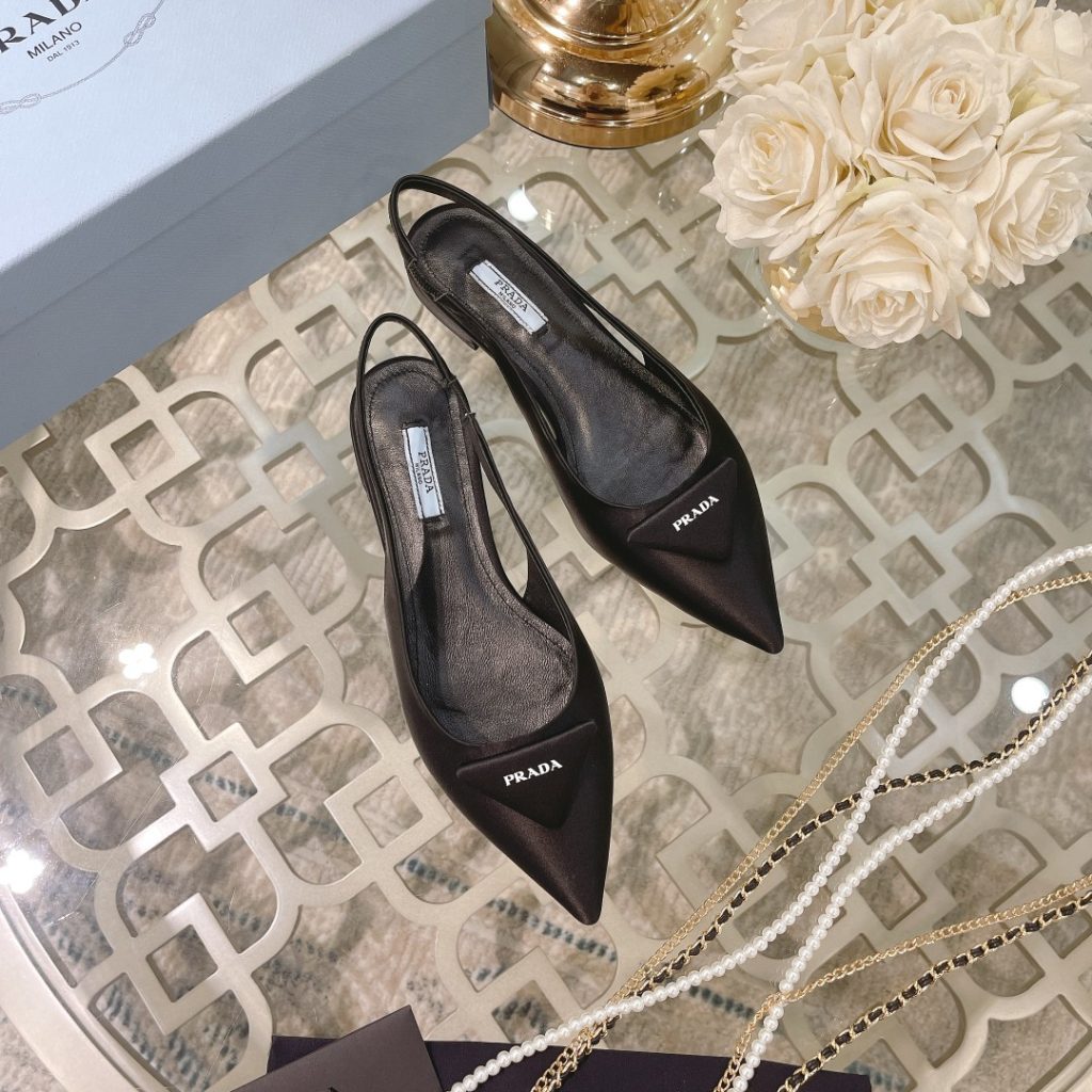 Prada Brushed Slingback Pumps Black For Women 0.4 in/ 1 cm